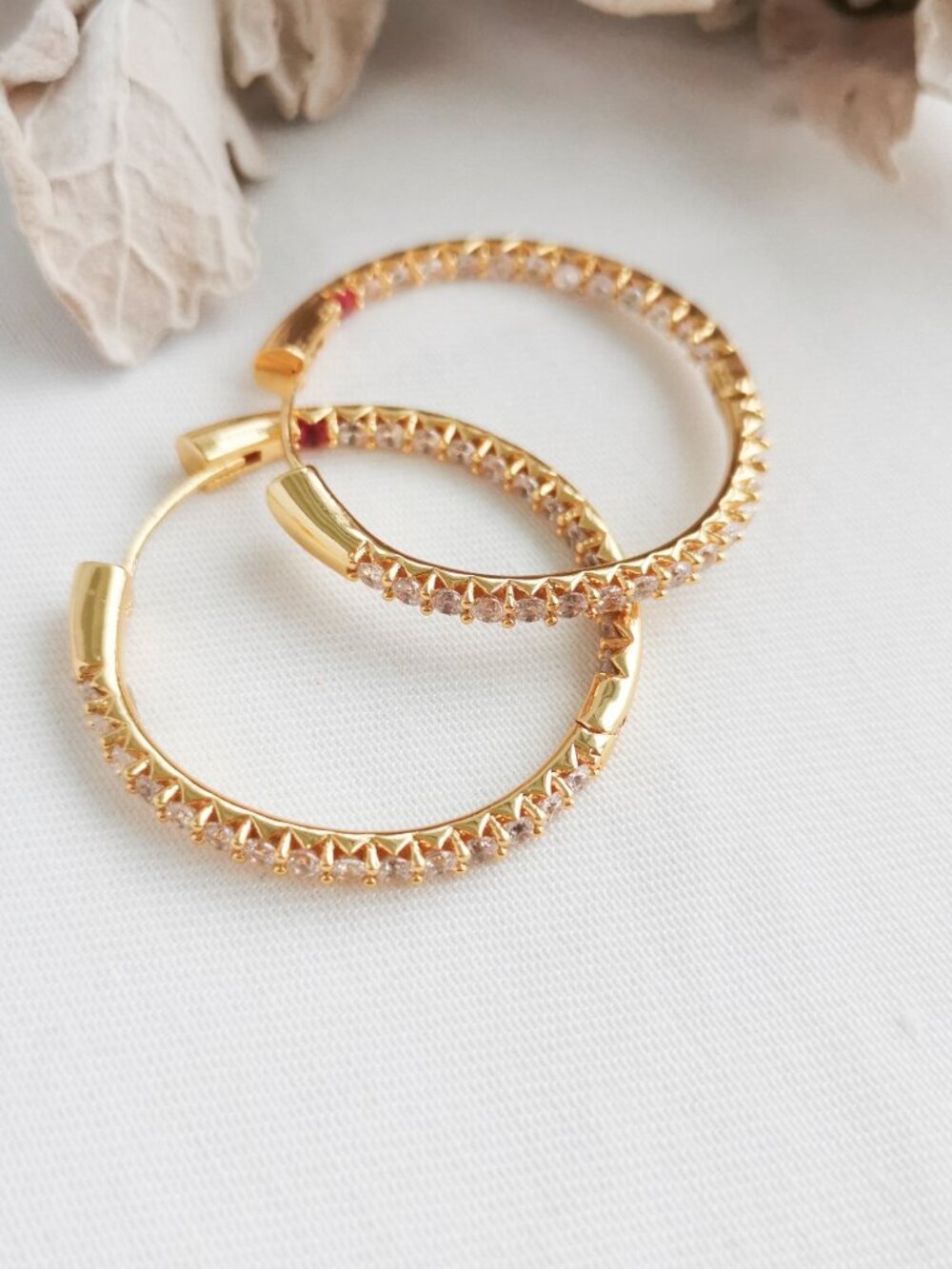 Alicia Bonnie Twinkle Delight Gold White Crystal Large Hoop Earrings NEW Perfect - Picture 3 of 3